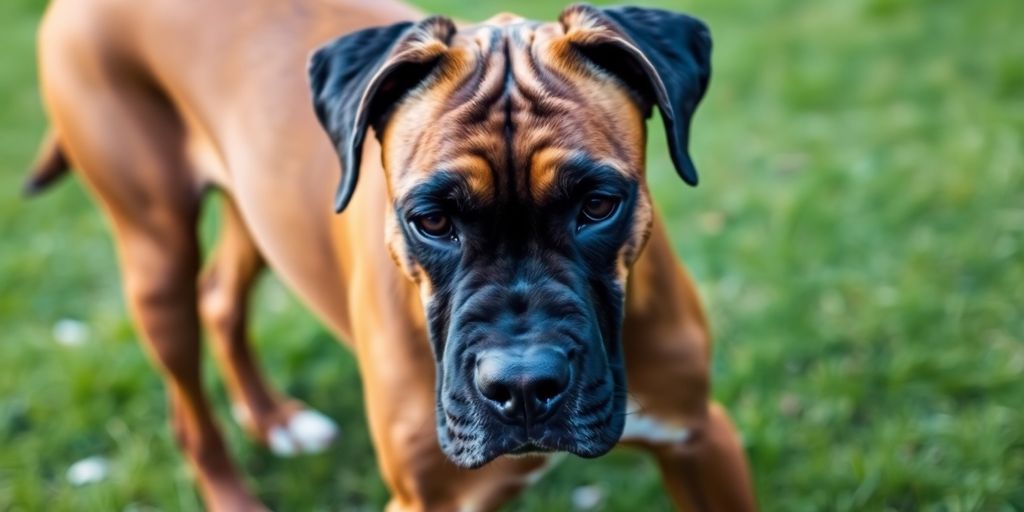 Boxer-Hund mit gesundem Körperbau auf Gras.